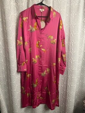 Umgee Fuchsia Pink Button-Front Animal Print Dress